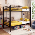 Kdymod Twin over Twin Metal Bunk Bed Converts to 2 Separate Beds, Space-Saving Bunk Bed Frame with Storage,Twin Bunk Bed with Built-in Ladder & Safety Guardrail, Black