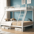 Kdymod Bunk Bed Twin over Full Bunk Beds with Ladder,Heavy Duty Metal Bunk Bed Frame with Wall Fastener Screws,Twin Full Size Bed Bunk Bed with Full-Length Guardrail for Adults,White