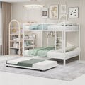 Kdymod Full over Full Bunk Bed with Twin Trundle, Triple Bunk Bed with Ladder & Safety Guardrail, Space-Saving 3-Bed Bunk Bed Frame for Teens and Adults, No Box Spring Needed, White