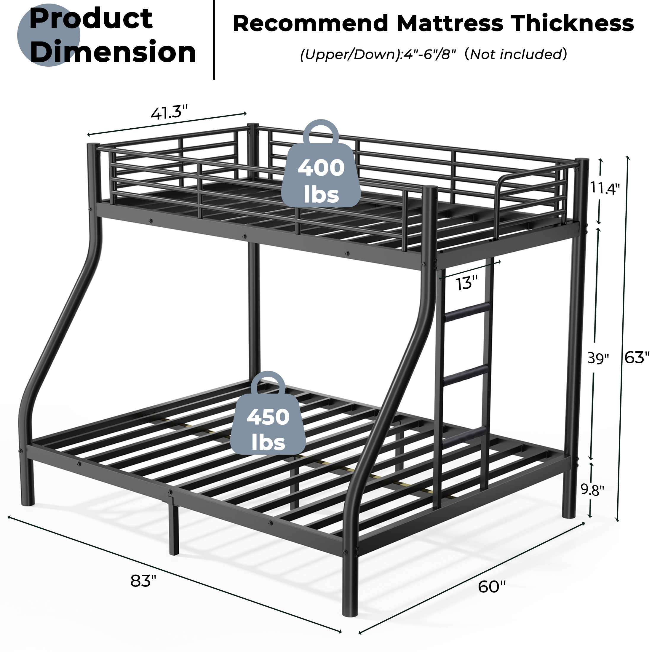 Kdymod Twin XL over Queen Metal Bunk Bed with Stairs & Storage, Space-Saving Heavy Duty Bed Frame for Adults & Teens, No Box Spring Needed, Black
