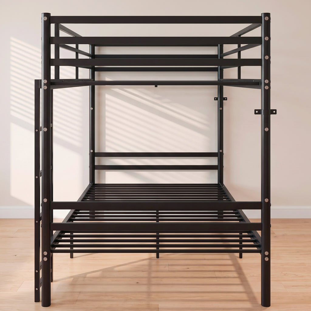 Kdymod Twin over Twin Metal Bunk Bed with Storage, Includes 2 Twin Size Memory Foam Mattresses, Converts to 2 Separate Beds, Heavy-Duty Bed Frame with Built-in Ladder & Safety Guardrail