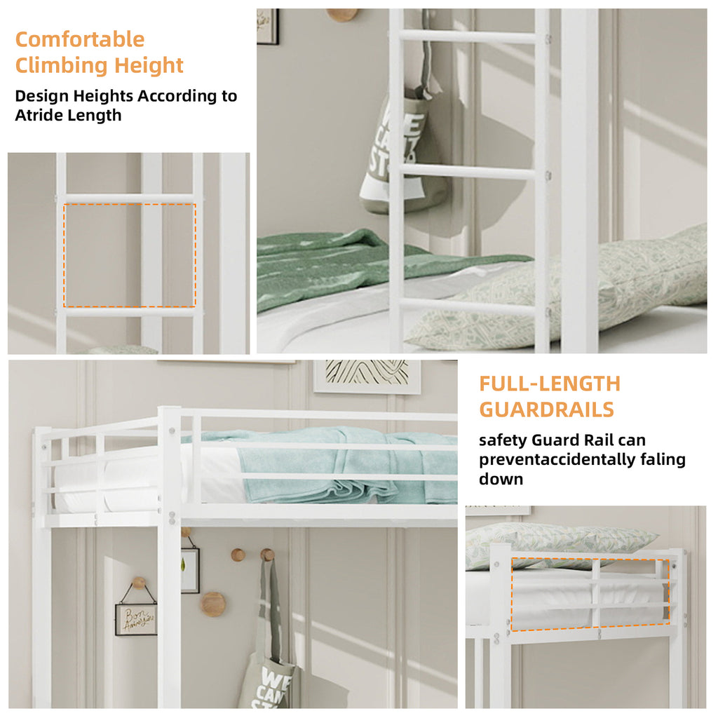 Kdymod Full over Full Bunk Bed with Twin Trundle, Triple Bunk Bed with Ladder & Safety Guardrail, Space-Saving 3-Bed Bunk Bed Frame for Teens and Adults, No Box Spring Needed, White