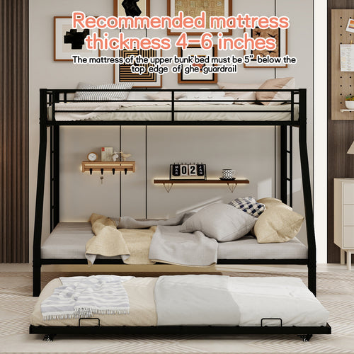 Kdymod c Full Over Full ,Triple Full Bunk Bed with Ladder & Guardrail,Easy Assembly Metal Convertible Triple Bunk Bed Frame for Teen & Adult,Bedroom,Black(No Mattress)