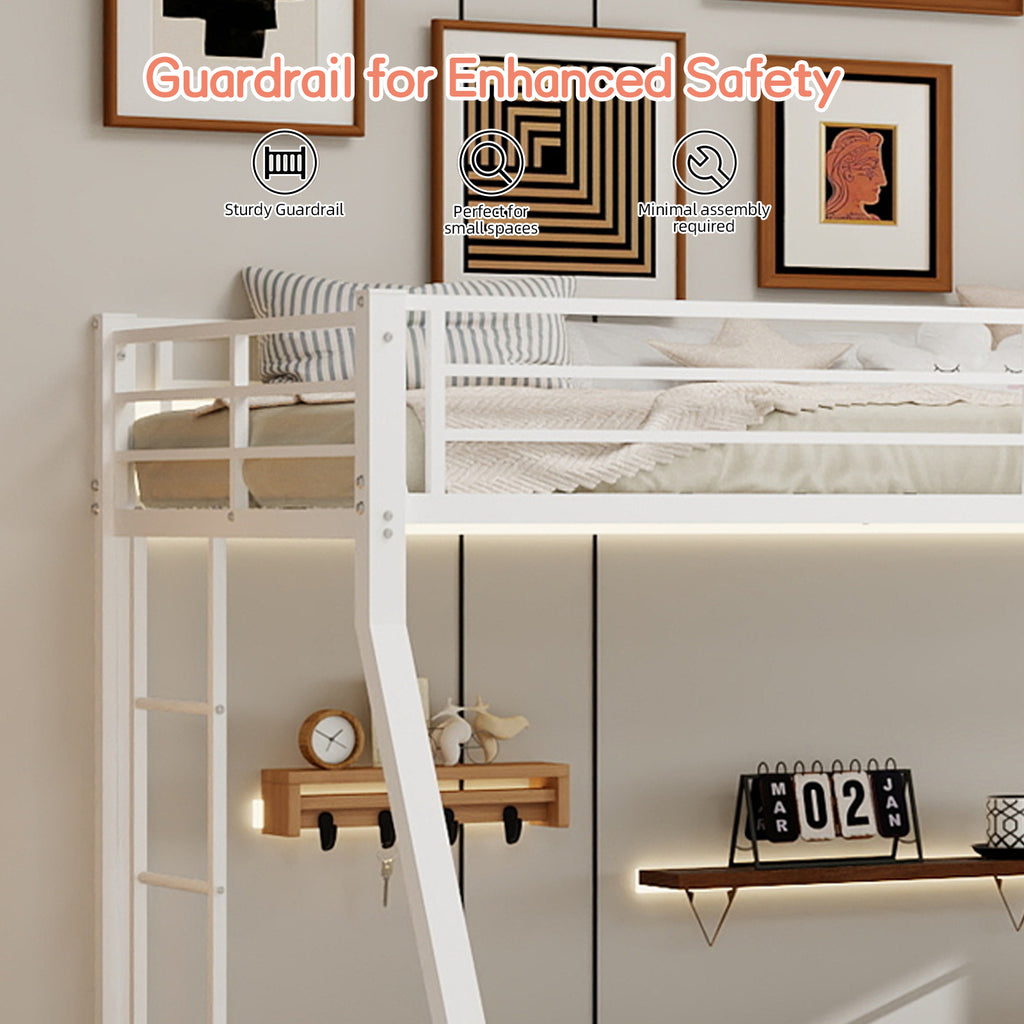 Kdymod Twin over Full Bunk Bed with Twin Trundle, Triple Bunk Bed with Ladder & Safety Guardrail, Space-Saving 3-Bed Bunk Bed Frame for Teens and Adults, Includes 3 6" Memory Foam Mattresses, White