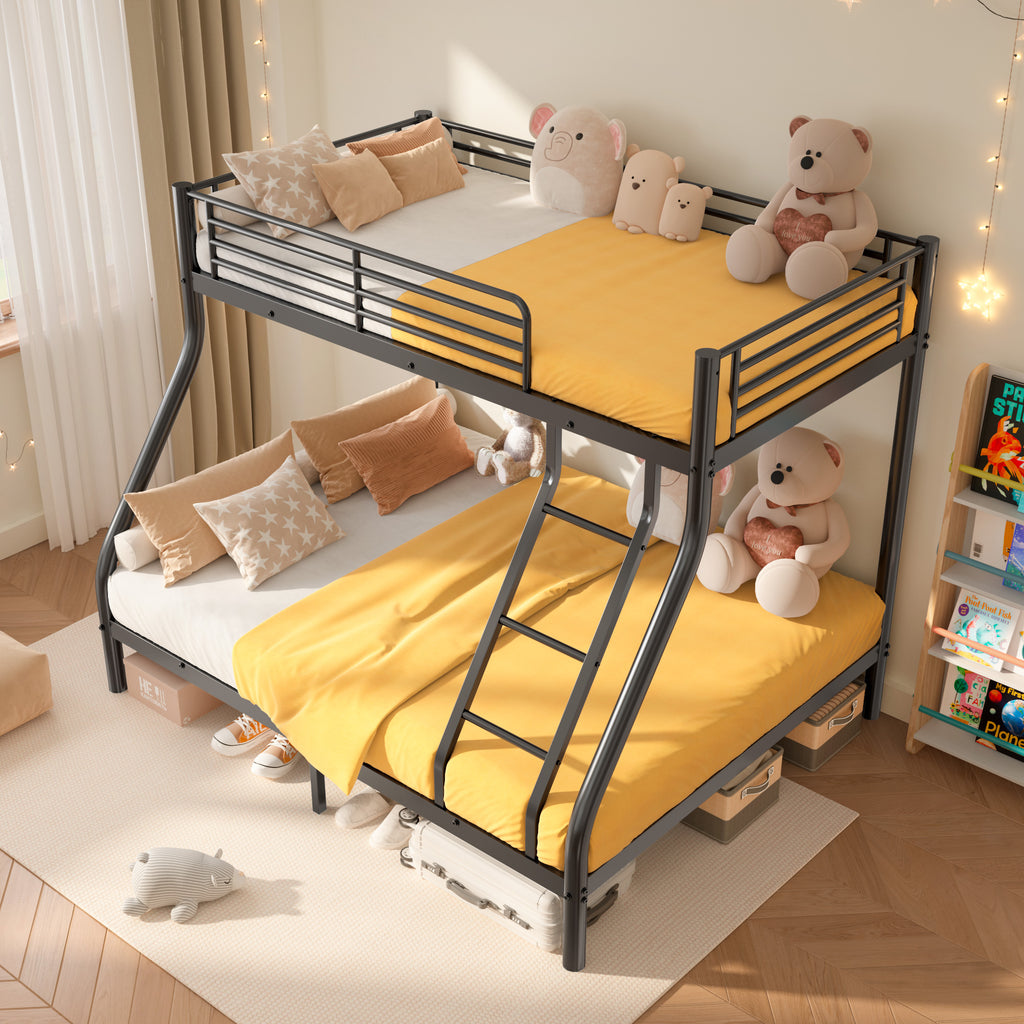 Netrum Twin over Full Bunk Bed for Teens Adults,Heavy Duty Metal Bunk Beds Frame with Ladder,Twin Full Size Bed Bunk Bed with Safe Guardrail for Small Rome,Black