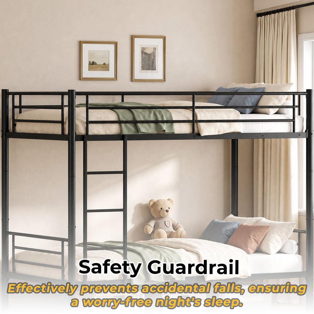 Kdymod Twin over Twin Metal Bunk Bed Converts to 2 Separate Beds, Space-Saving Bunk Bed Frame with Storage,Twin Bunk Bed with Built-in Ladder & Safety Guardrail, Black