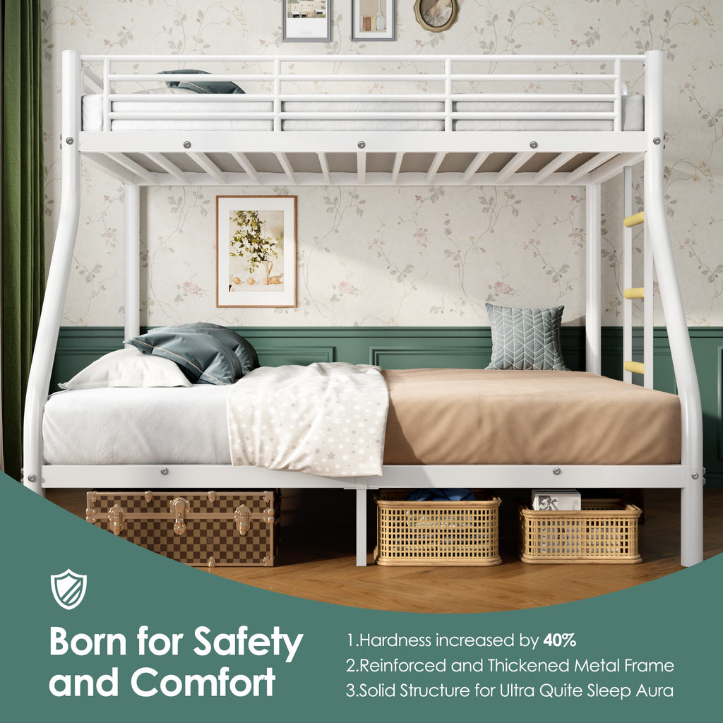 Netrum Twin XL over Queen Bunk Bed for Adults,Heavy Duty Metal Bunk Beds Frame with Wall Fastener Screws,Ladder & Full-Length Guardrail,White