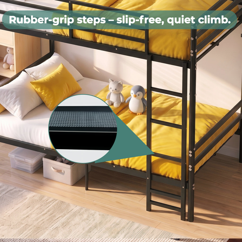 Kdymod Twin over Twin Metal Bunk Bed with Storage, Includes 2 Twin Size Memory Foam Mattresses, Converts to 2 Separate Beds, Heavy-Duty Bed Frame with Built-in Ladder & Safety Guardrail