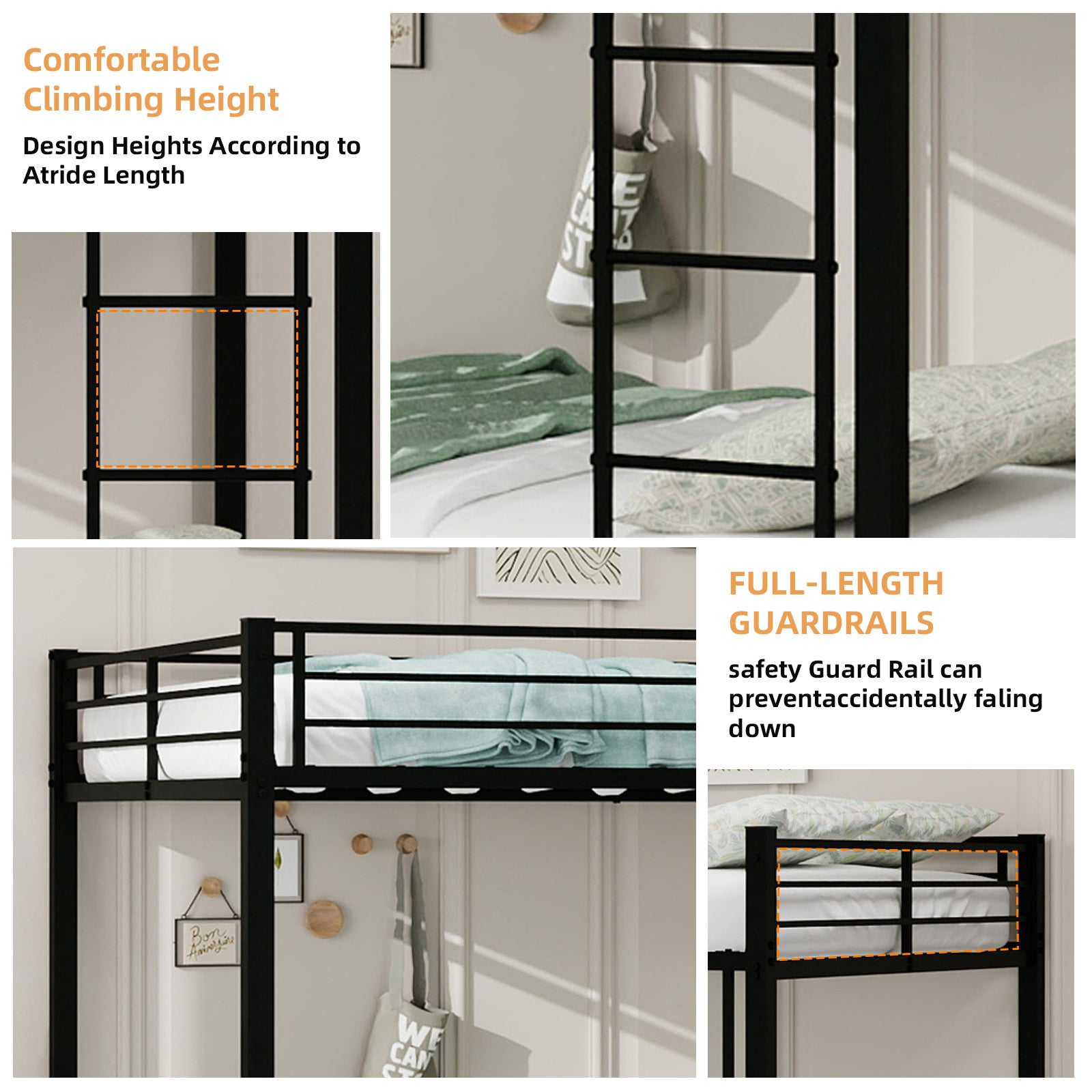 Kdymod Full over Full Bunk Bed with Twin Trundle, Triple Bunk Bed with Ladder & Safety Guardrail, Space-Saving 3-Bed Bunk Bed Frame for Teens and Adults, No Box Spring Needed, Black
