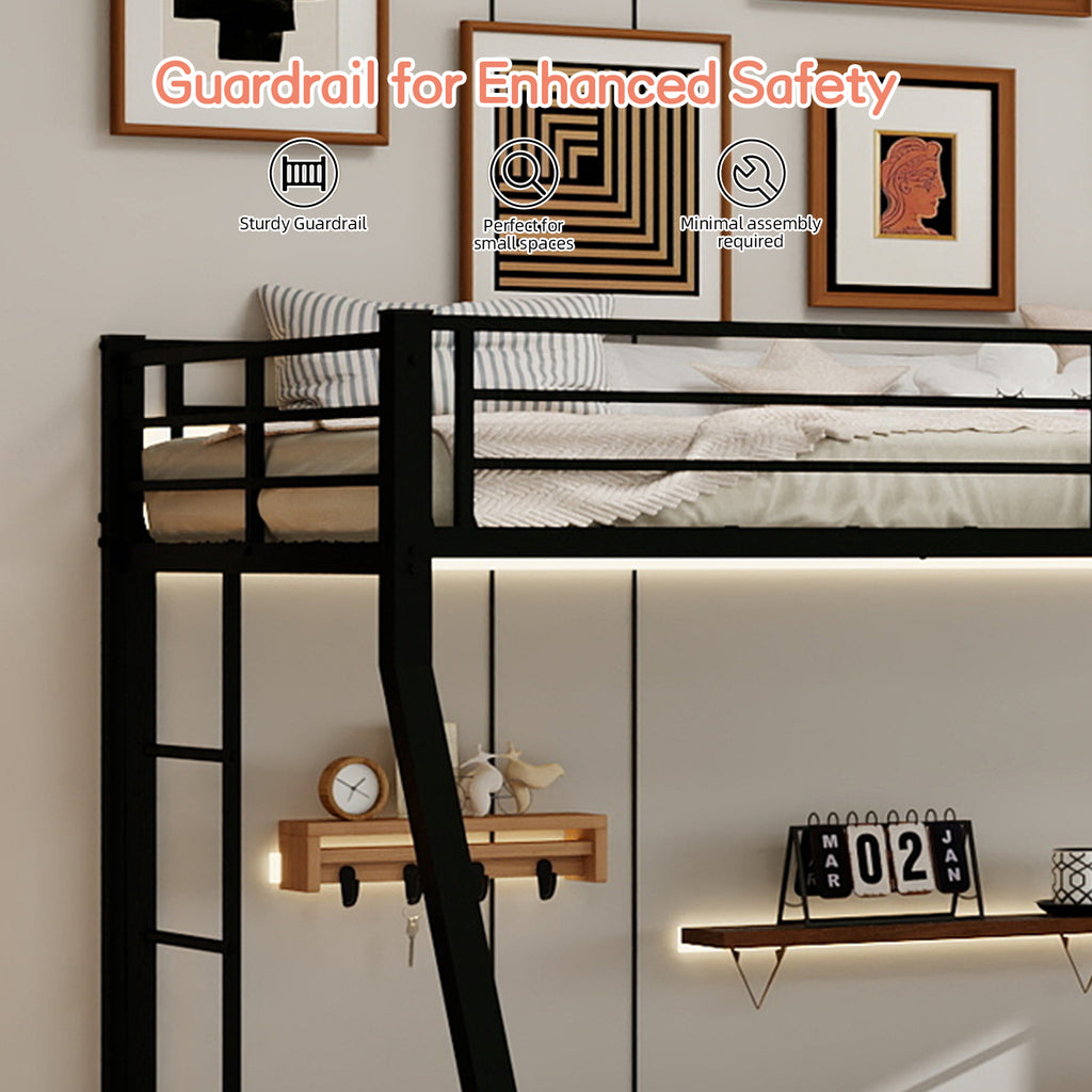 Kdymod c Full Over Full ,Triple Full Bunk Bed with Ladder & Guardrail,Easy Assembly Metal Convertible Triple Bunk Bed Frame for Teen & Adult,Bedroom,Black(No Mattress)