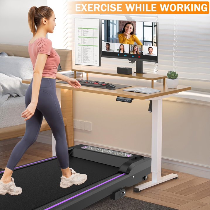 Kdymod 2 in 1 Foldable Treadmill with LED Display & Remote,Walking Treadmill Jogging Machine with Handle Bar & Incline,Under Desk Walking Pad for Home Office,Black