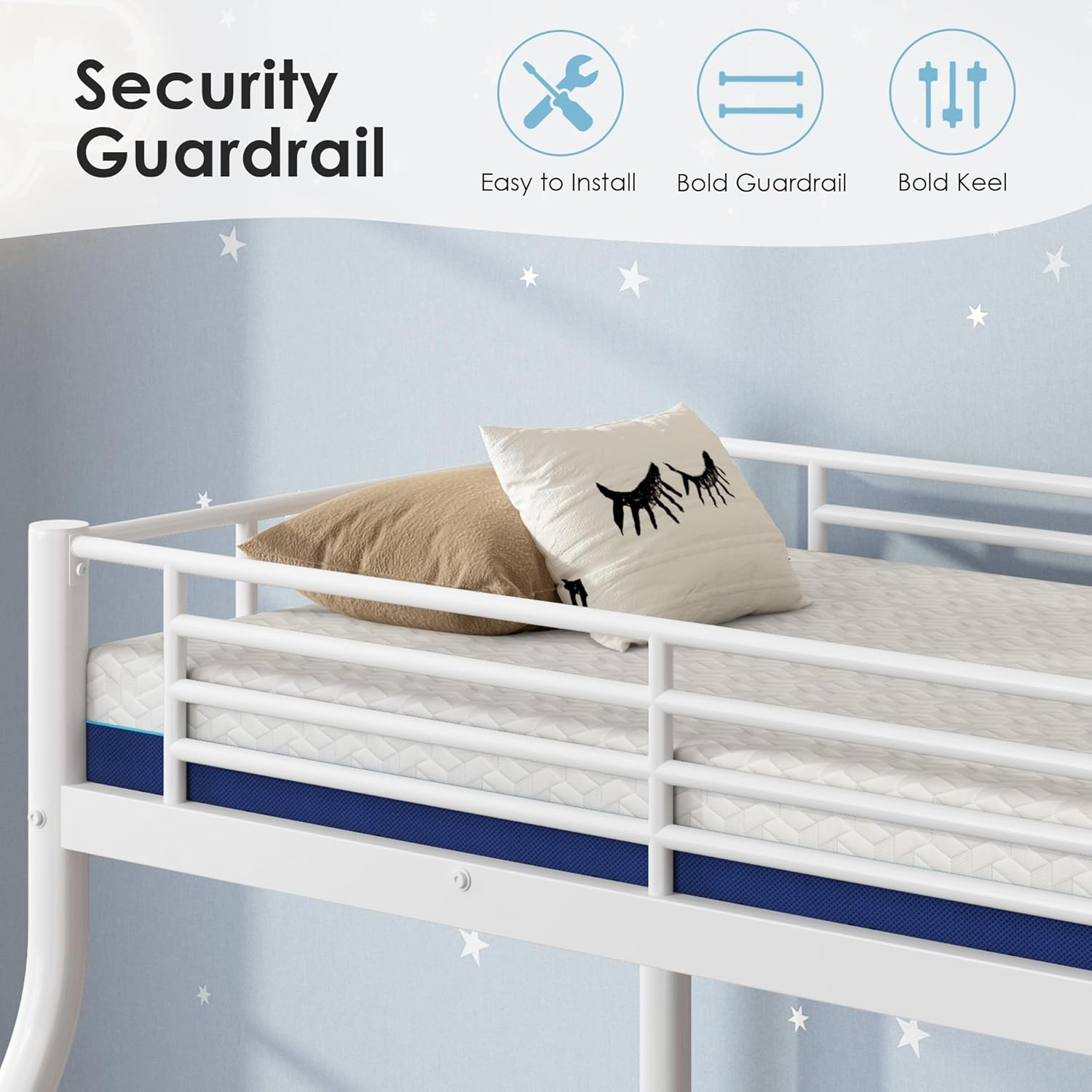 Kdymod Twin over Full Metal Bunk Bed with Stairs & Storage, Heavy Duty Bed Frame for Adults & Teens, Includes 2 6" Memory Foam Mattresses, No Box Spring Needed, White