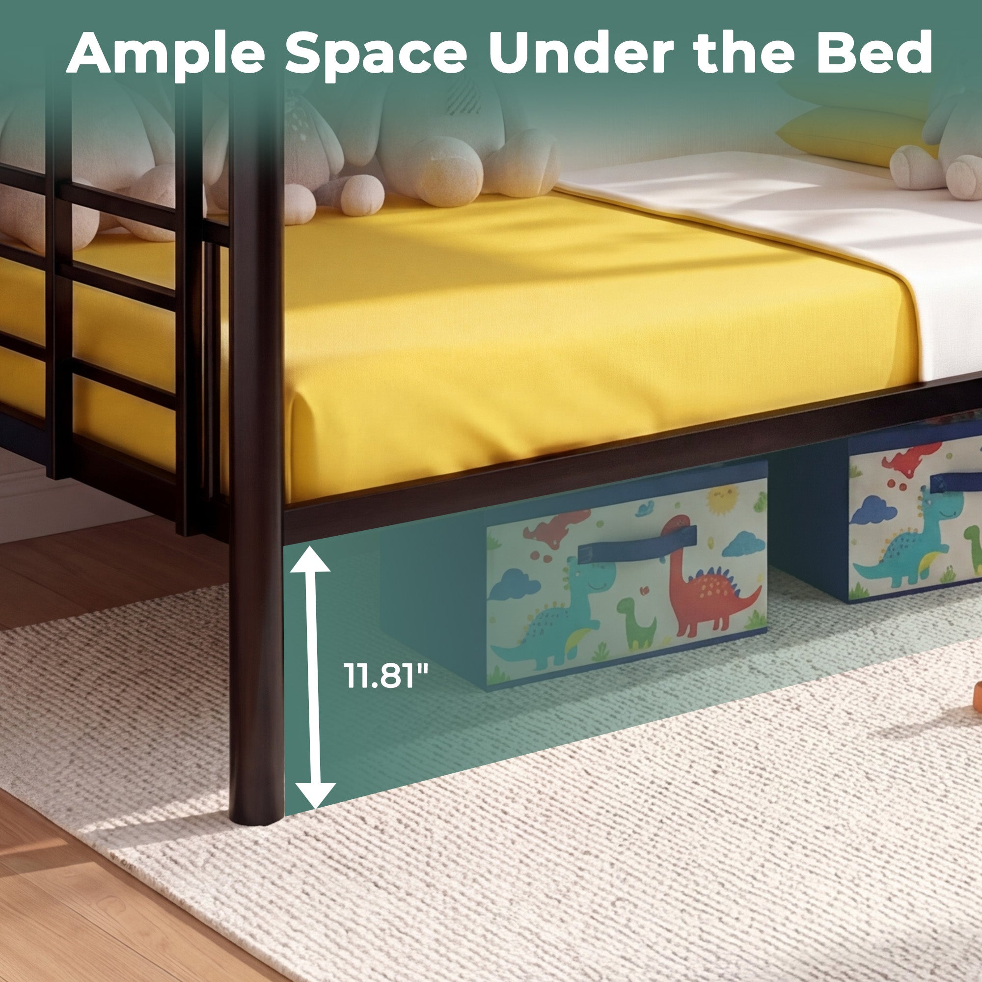 Kdymod Twin over Twin Metal Bunk Bed Converts to 2 Separate Beds, Space-Saving Bunk Bed Frame with Storage,Twin Bunk Bed with Built-in Ladder & Safety Guardrail, Black