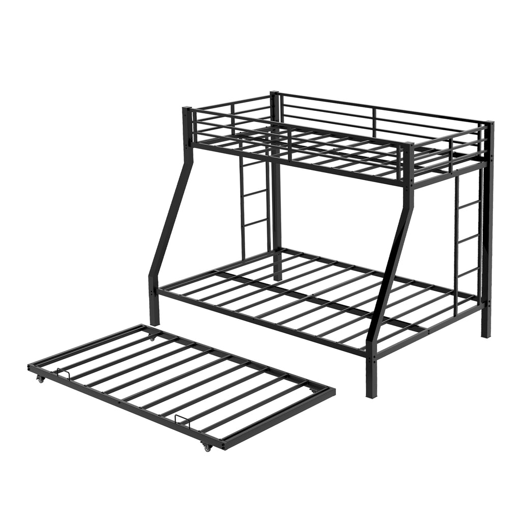 Kdymod c Full Over Full ,Triple Full Bunk Bed with Ladder & Guardrail,Easy Assembly Metal Convertible Triple Bunk Bed Frame for Teen & Adult,Bedroom,Black(No Mattress)