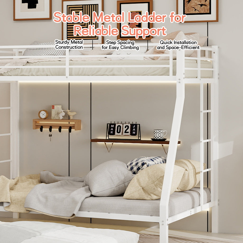 Kdymod Twin over Full Bunk Bed with Twin Trundle, Triple Bunk Bed with Ladder & Safety Guardrail, Space-Saving 3-Bed Bunk Bed Frame for Teens and Adults, No Box Spring Needed, White