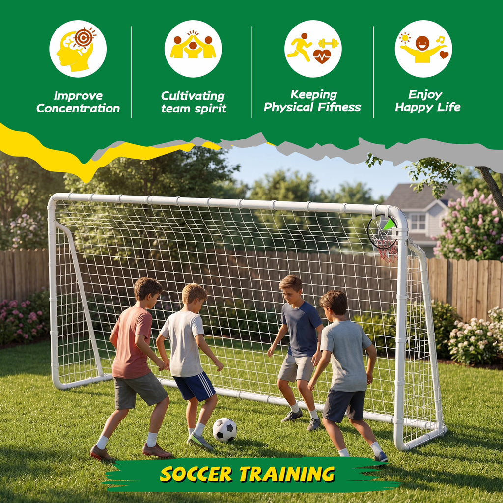 Kdymod 12×6 FT Portable Soccer Goal for Backyard, Easy Assembly Outdoor Soccer Goal Set for Kids and Adults (White)