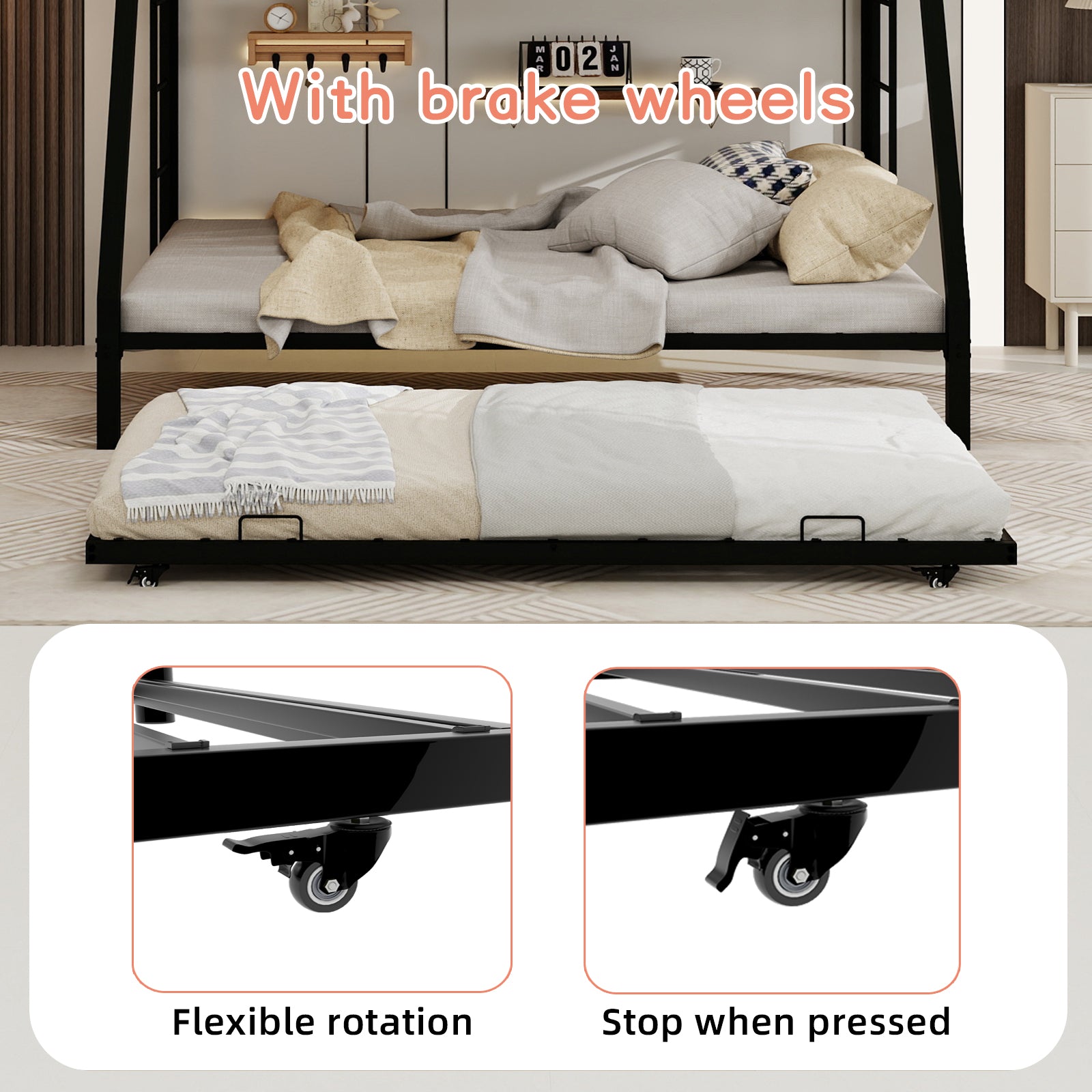 Kdymod c Full Over Full ,Triple Full Bunk Bed with Ladder & Guardrail,Easy Assembly Metal Convertible Triple Bunk Bed Frame for Teen & Adult,Bedroom,Black(No Mattress)