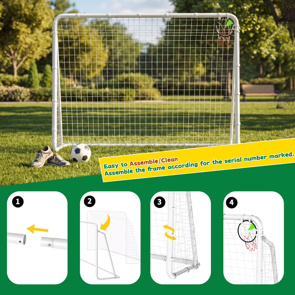 Kdymod 8×6 FT Portable Soccer Goal for Backyard, Easy Assembly Outdoor Soccer Goal Set for Kids and Adults (White)