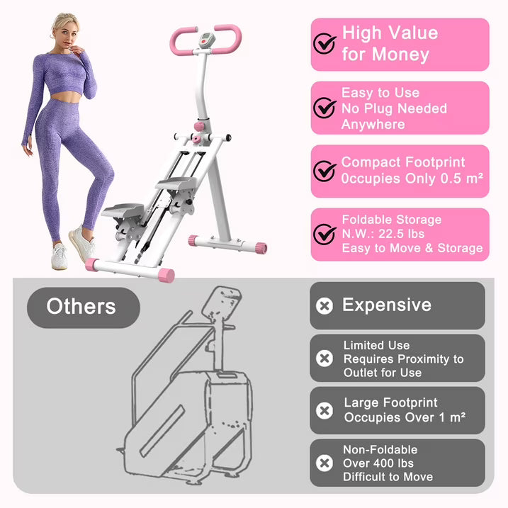 Kdymod Stair Stepper with Resistance for Home,Vertical Climber Cardio Machine for Full-Body Exercise,Folding Stair Climber Fitness Equipment with Stable Frame Adjustable Handlebar,Pink