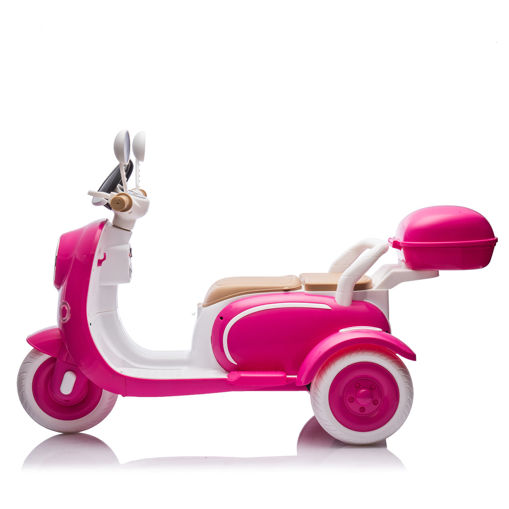 Cirui 2 Seater 12V Kids Motorcycle,3 Wheel Ride Dual Motorcycle,Toy 12V Electric Motorcycle with Front LED Light/USB/Storage Box,Rose Red