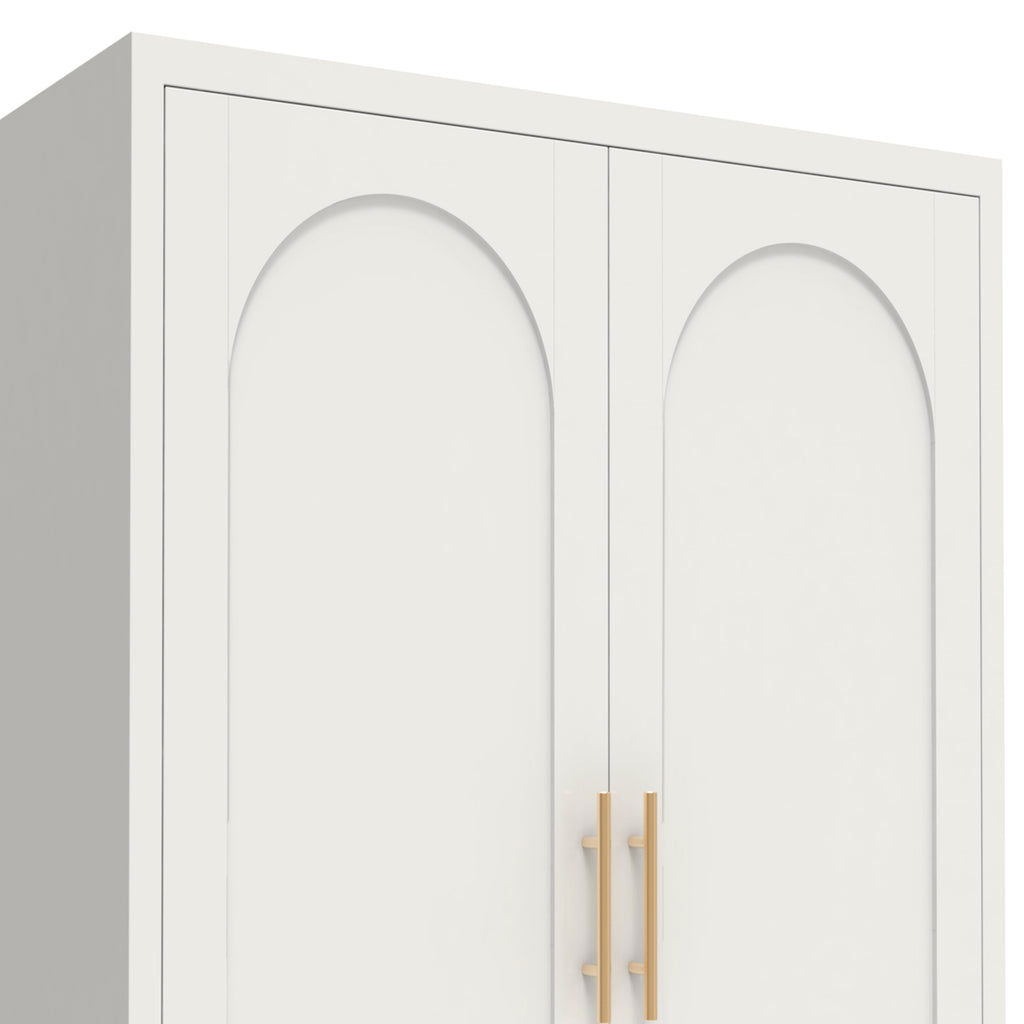 Uiowio 71" Height Metal Storage Cabinet, Modern Tall Steel Pantry Cupboard with 2 Shapely Doors and Adjustable Shelves for Kitchen Garage and Home, White