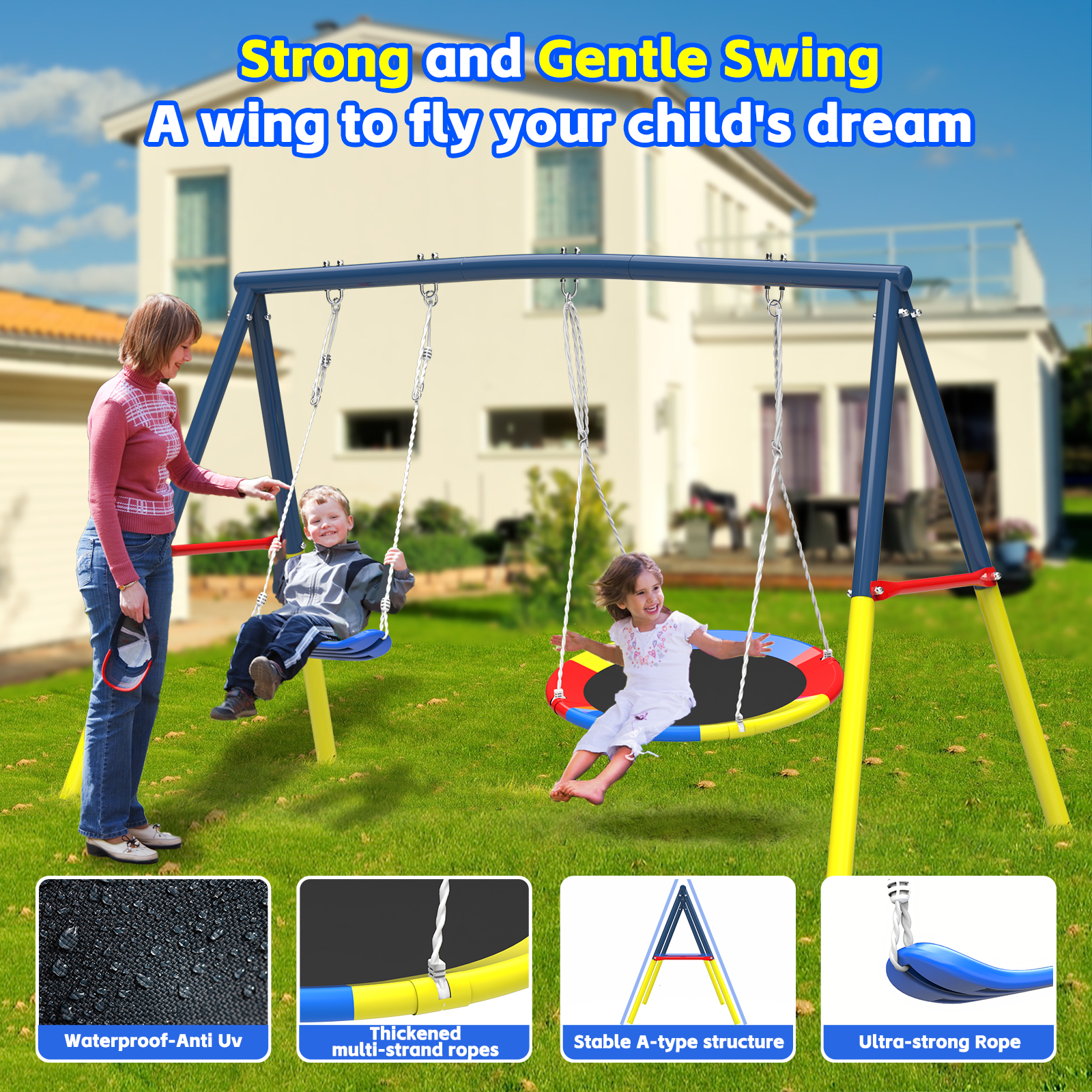 Mersco 12FT Heavy Duty Trampoline with Enclosure Net ,Swing Set Outdoor Big Trampoline for Backyard, Kids Trampoline with Basketball Hoop, Kids Birthday and Festival Gifts,Green