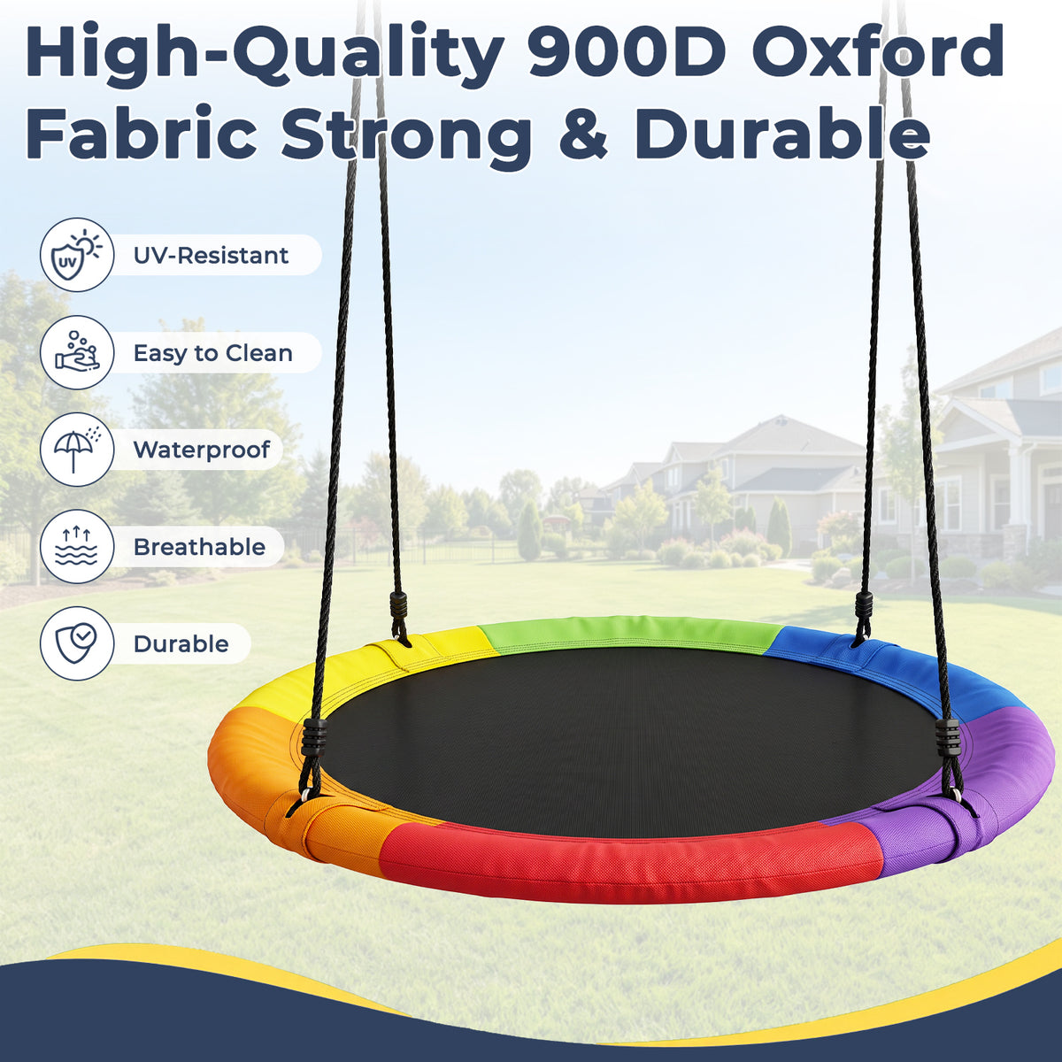 Kdymod 48" Saucer Swing Set, 900D Oxford Disc Seat, Heavy‑Duty Double A‑Frame Metal Swing Set for Backyard, Outdoor Playground for Kids 3‑10, Blue