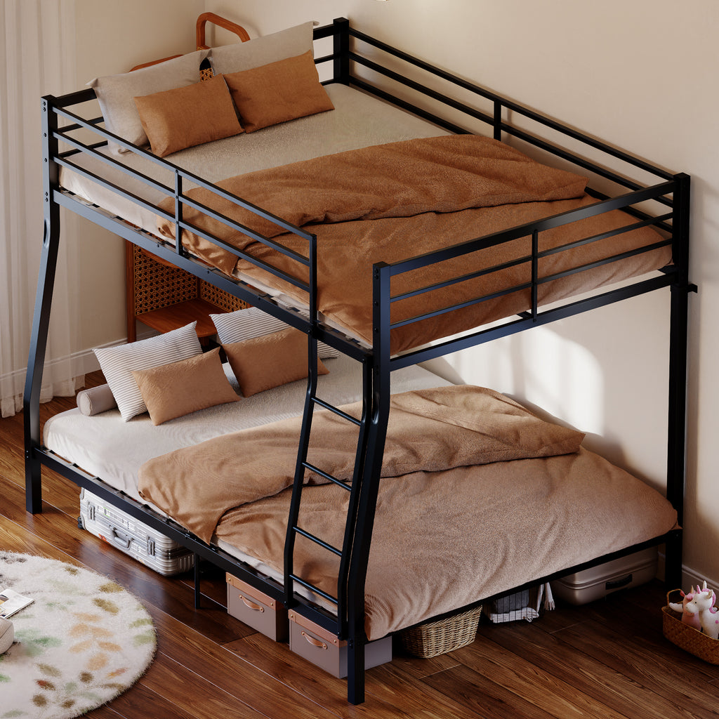 Netrum Full over Queen Bunk Bed for Teens Adults,Heavy Duty Metal Bunk Beds Frame, with Ladder & Storage,Full Bunk Bed with Safe Guardrail, No Box Spring Needed