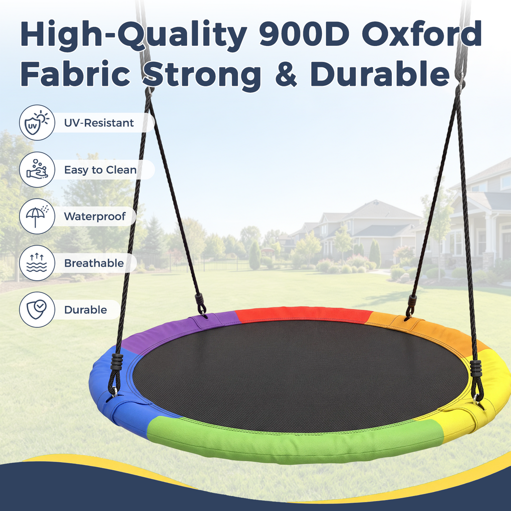 Kdymod 60 Inch Saucer Swing Set with 900D Oxford Disc Seat, Double A‑Frame Heavy Duty Metal Swing Set, Backyard Outdoor Playground for Kids Ages 3‑10, Blue