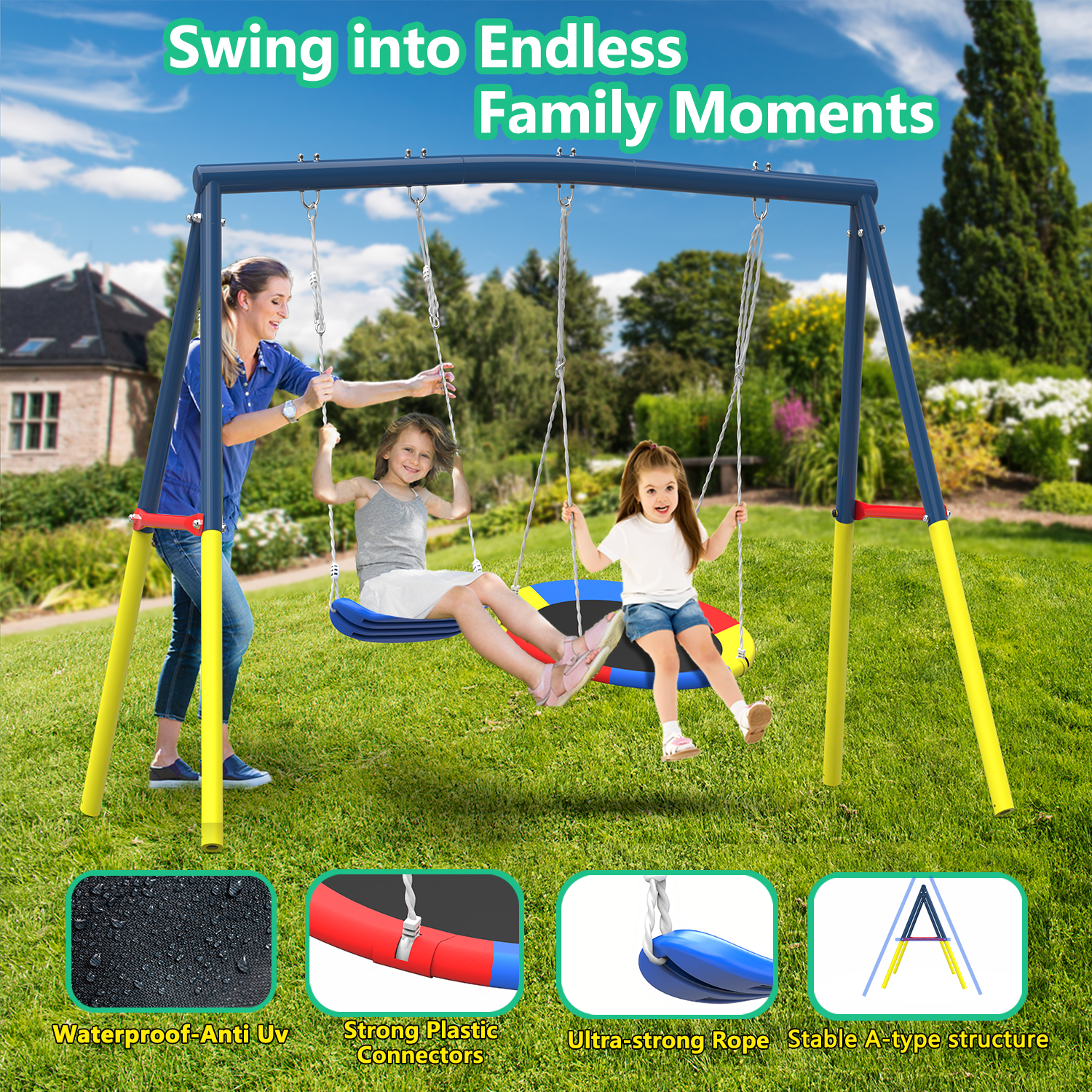 Mersco 12FT Heavy Duty Trampoline with Enclosure Net , Swing Set Outdoor Big Trampoline for Backyard,Kids Trampoline with Basketball Hoop,Birthday and Holiday Gifts for Kids,Green