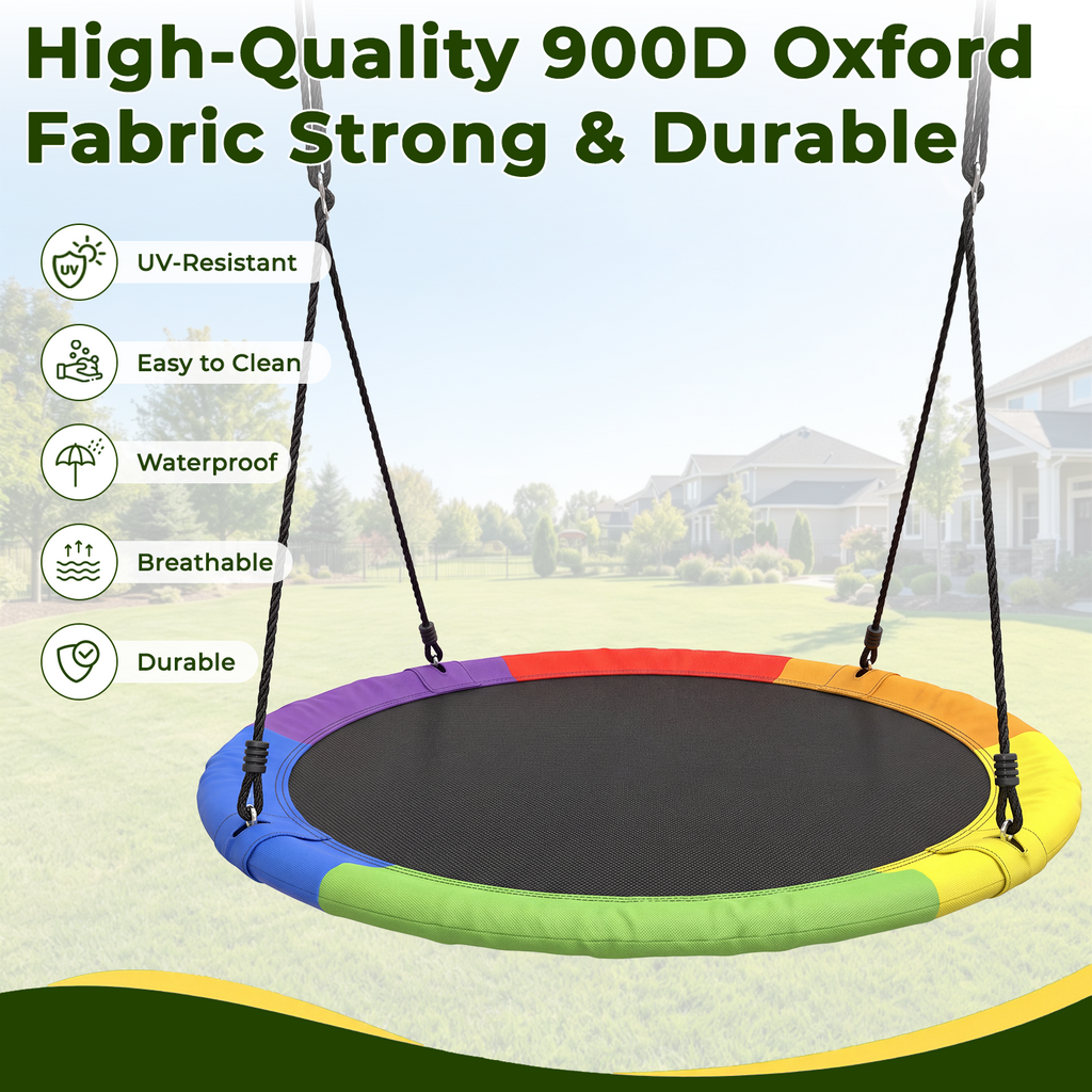 Kdymod 60 Inch Saucer Swing Set with 900D Oxford Disc Seat, Double A‑Frame Heavy Duty Metal Swing Set, Backyard Outdoor Playground for Kids Ages 3‑10, Green