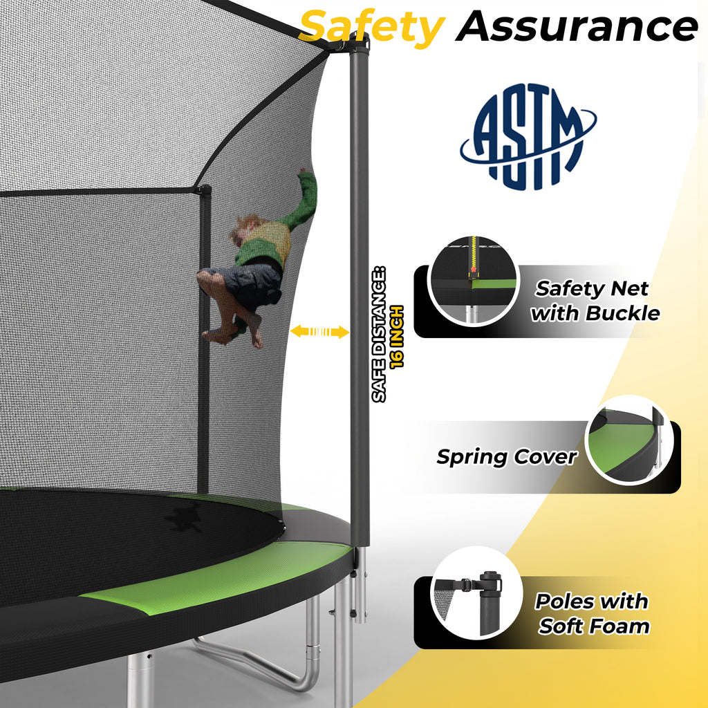 Mersco 16FT Trampoline PLAY Heavy Duty Outdoor Trampoline for Kids, Backyard Trampoline with Enclosure Net for Family Fun,Jumping Trampoline for Boys and Girls Birthday Gift,Green