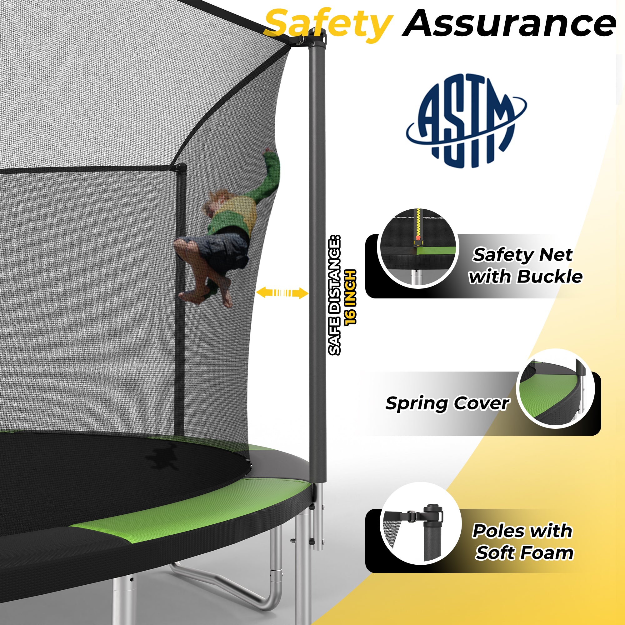 Mersco 16FT Trampoline PLAY Heavy Duty Outdoor Trampoline for Kids, Backyard Trampoline with Enclosure Net for Family Fun,Jumping Trampoline for Boys and Girls Birthday Gift,Green