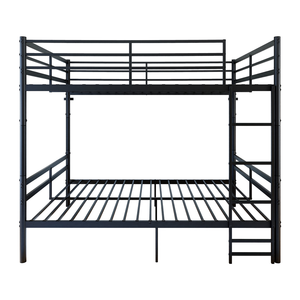 Kdymod Full over Full Metal Bunk Bed with Storage, Converts to 2 Separate Beds, Heavy-Duty & Space-Saving Bed Frame with Built-in Ladder & Safety Guardrail, Black