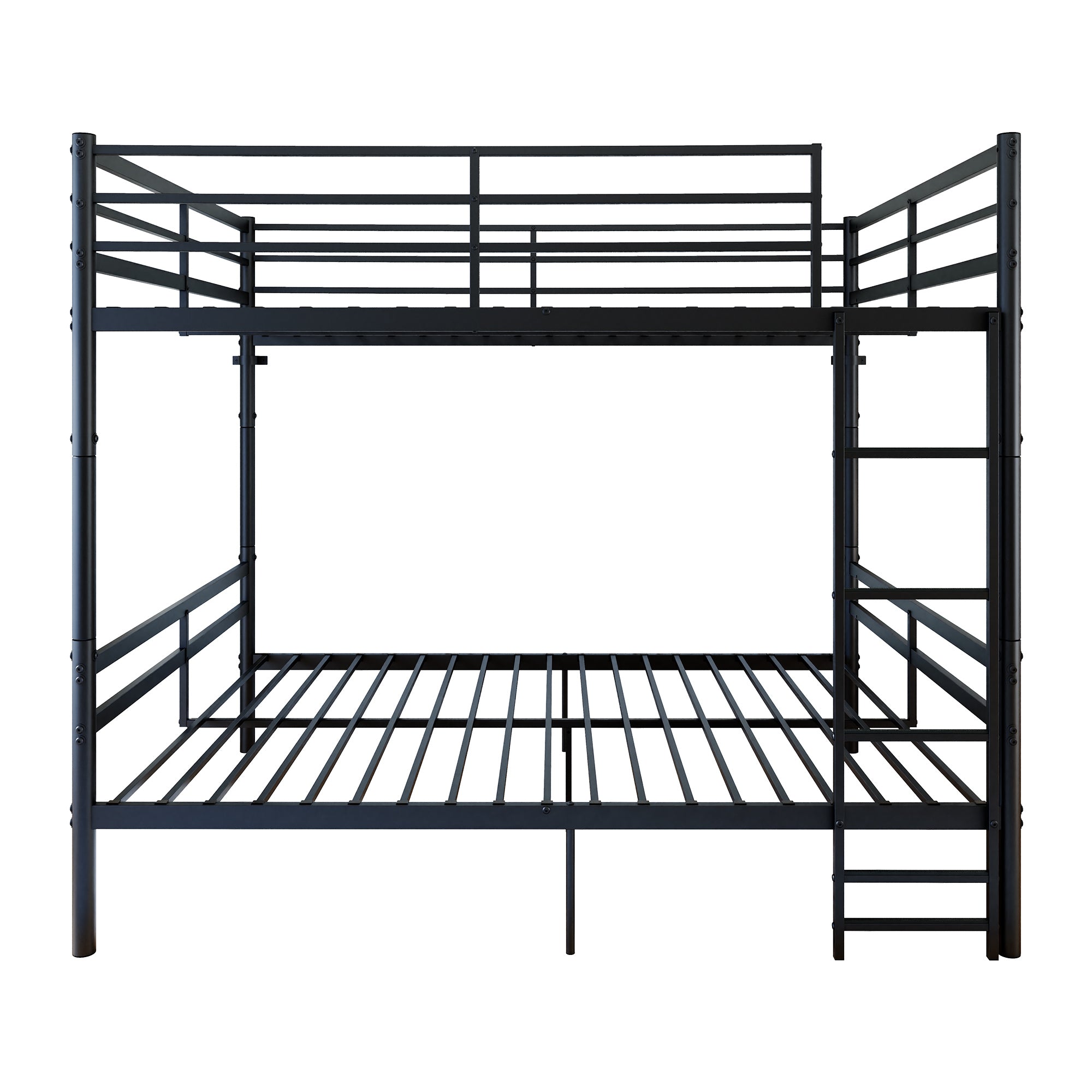 Kdymod Full over Full Metal Bunk Bed with Storage, Converts to 2 Separate Beds, Heavy-Duty & Space-Saving Bed Frame with Built-in Ladder & Safety Guardrail, Black