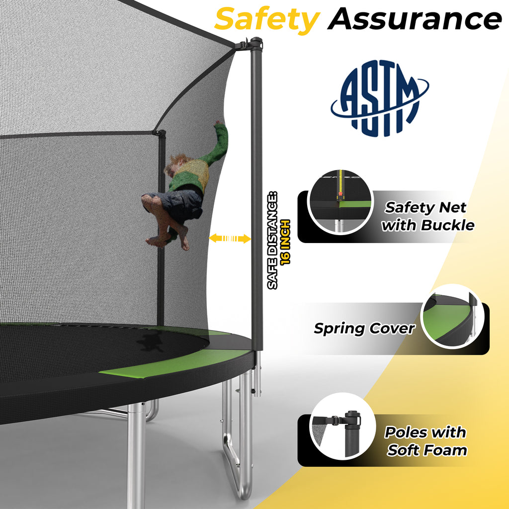 Mersco 15FT Trampoline PLAY Heavy Duty Outdoor Trampoline for Kids, Backyard Trampoline with Enclosure Net for Family Fun,Jumping Trampoline for Boys and Girls Birthday Gift,Green