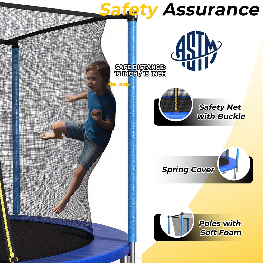 Mersco 10ft Trampoline for Kids,Outdoor Trampoline with Enclosure Net and Ladder,Upright-Poled Backyard Trampoline PLAY for Family Fun,Jumping Trampoline fo Birthday Gifts,Blue