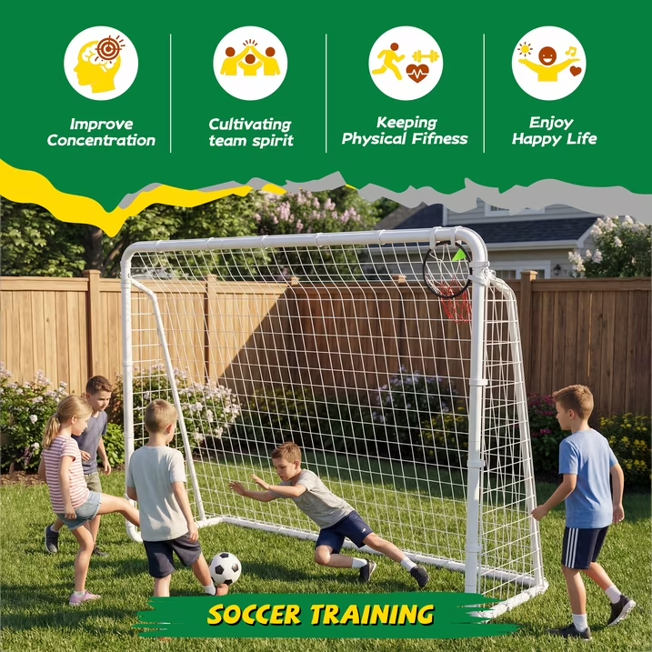 Kdymod 8×6 FT Soccer Goal for Backyard,Heavy-Duty Metal Soccer Net with Target Net,Outdoor Soccer Goal Soccer Equipment Set with 6 Soccer Cones & 5 Stakes for Kids and Adults ,White