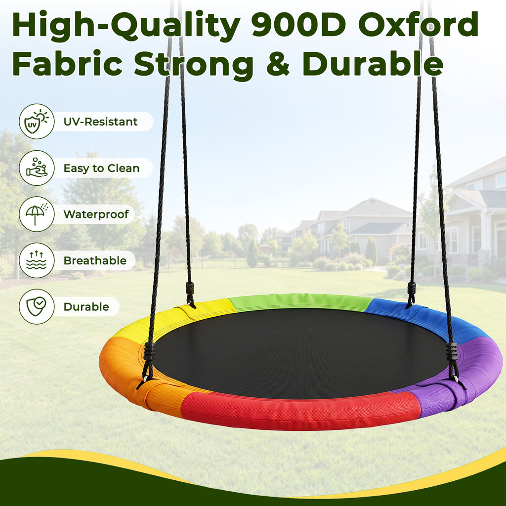 Kdymod 48" Saucer Swing Set, 900D Oxford Disc Seat, Heavy‑Duty Double A‑Frame Metal Swing Set for Backyard, Outdoor Playground for Kids 3‑10, Green