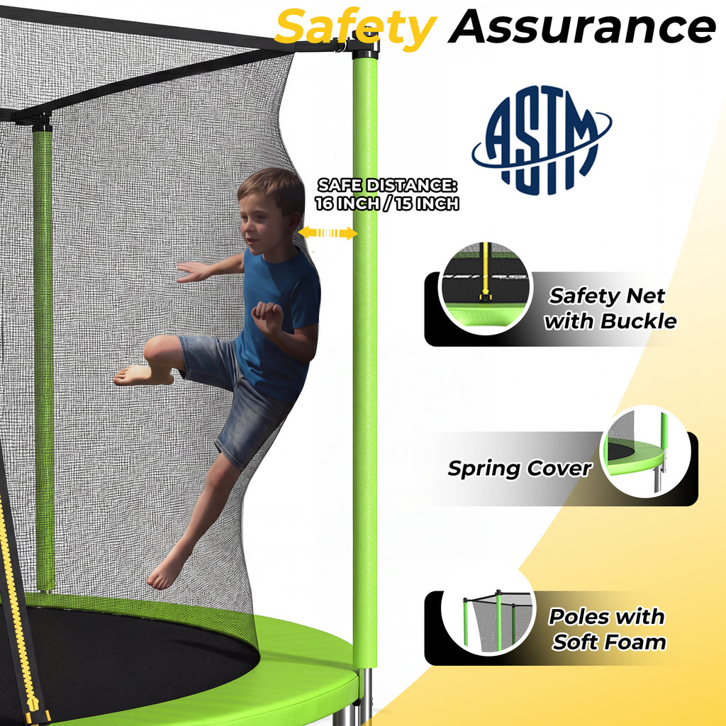 Mersco 10ft Trampoline for Kids,Outdoor Trampoline with Enclosure Net and Ladder,Upright-Poled Backyard Trampoline PLAY for Family Fun,Birthday Gifts,Green