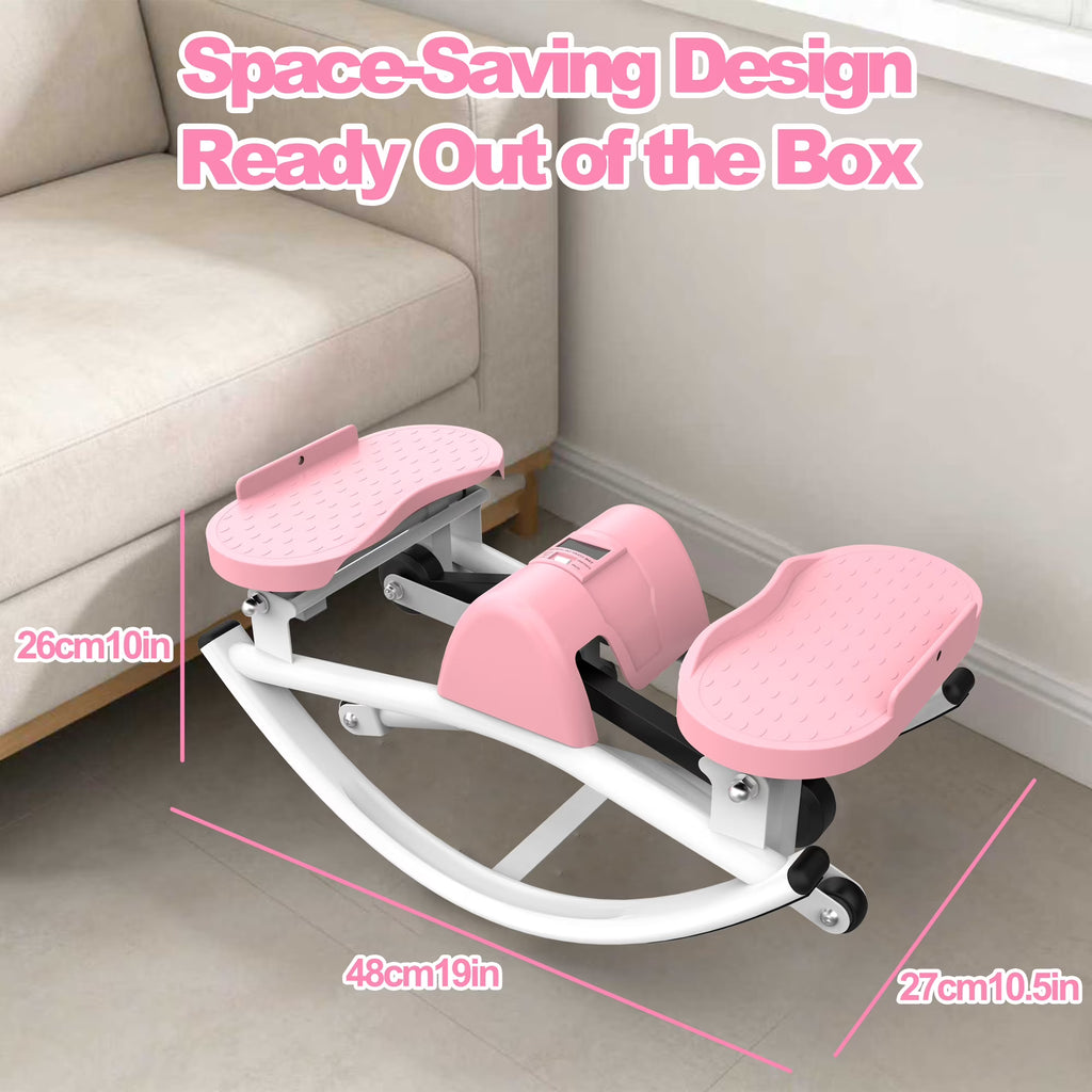 Kdymod Lateral Stepper for Exercise-Rocking Stepper Machine with Resistance Bands & Anti-Slip Mat and LCD Monitor, Professional Stair Stepper for Home Workout,Pink