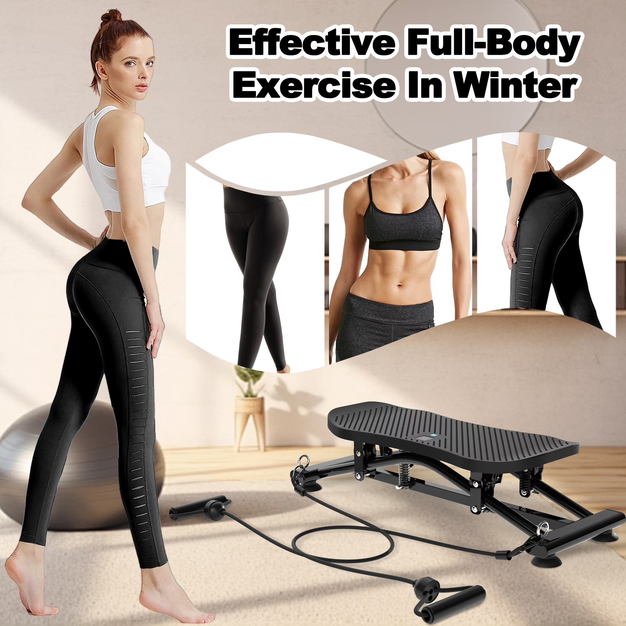 Kdymod Sliding Ski Simulator with Resistance Bands, Indoor Skiing Fitness Equipment for Home Gym, Non-Slip Base & Full-Body Cardio Training Machine for Core, Leg & Arm Workout, Black