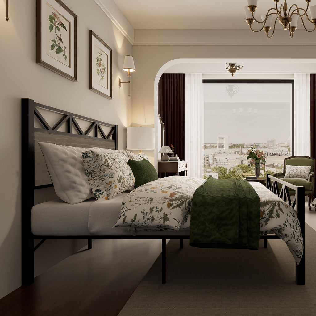 Uiowio Full Size Metal Bed Frame with Headboard and Footboard, No Box Spring Needed, Noise-Free & Sturdy, Easy Assembly