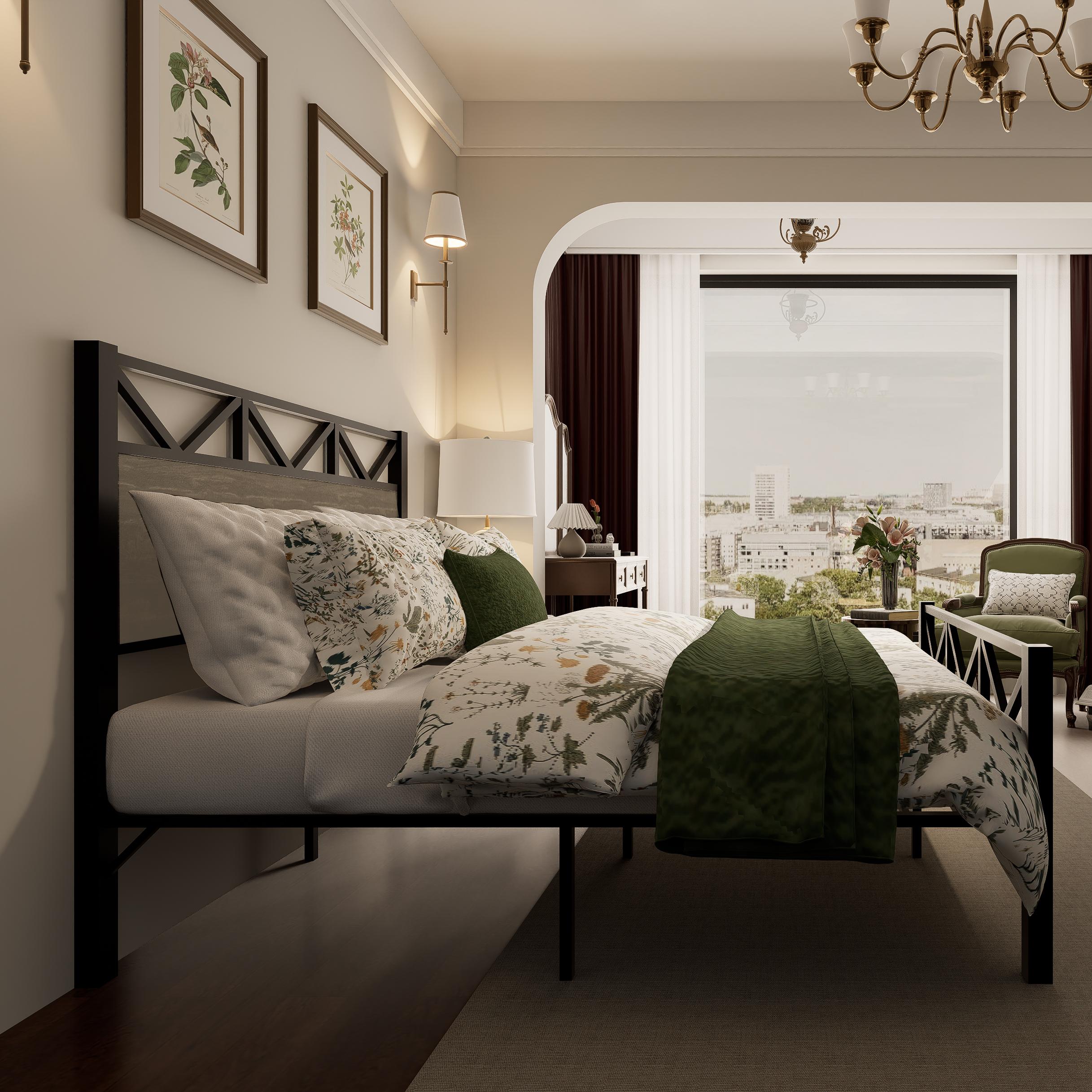 Uiowio Full Size Metal Bed Frame with Headboard and Footboard, No Box Spring Needed, Noise-Free & Sturdy, Easy Assembly