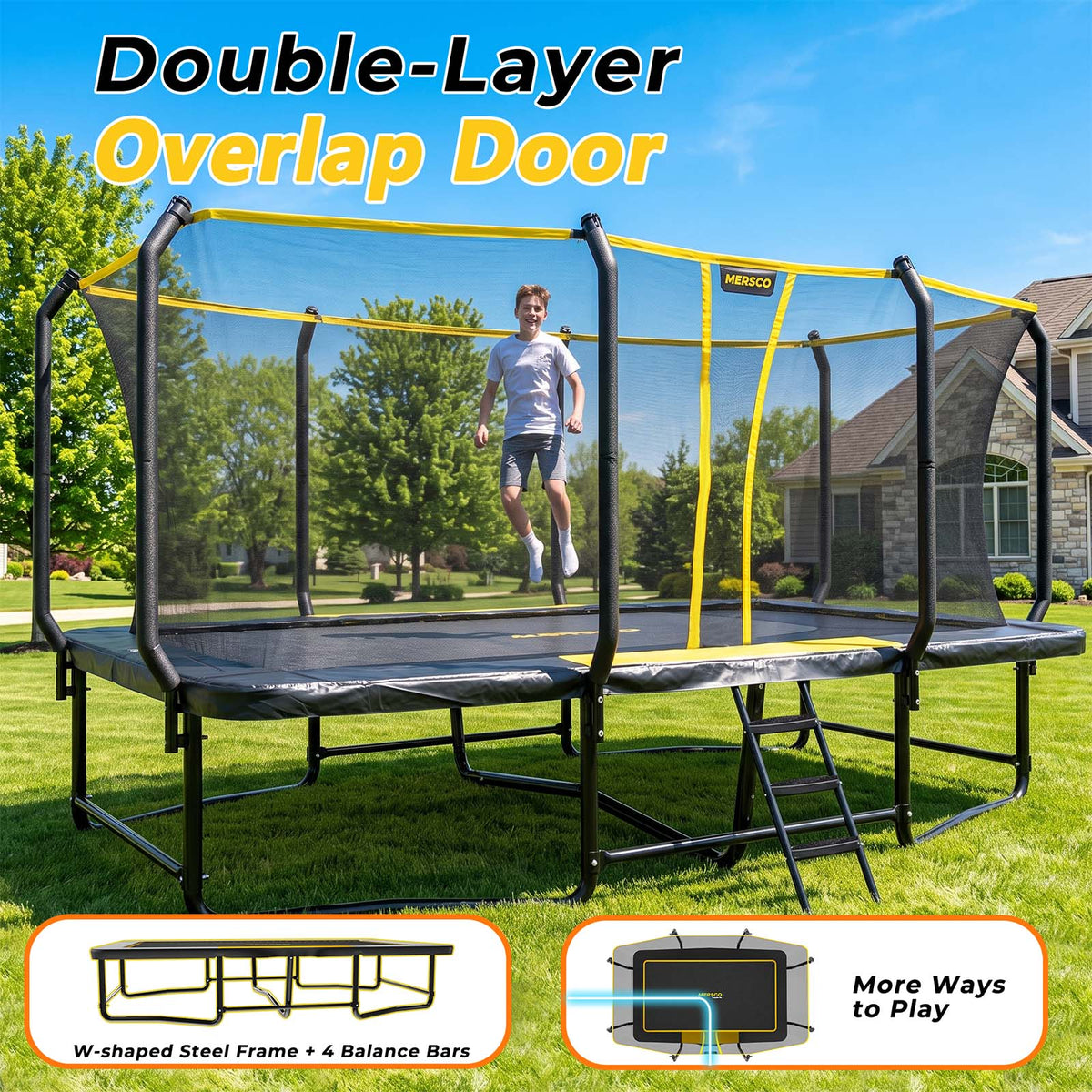 Mersco 10x17FT Kids Adults Trampoline, Heavy Duty Outdoor Trampoline with Safety Enclosure Net and Upgraded Ladder for Backyard Family Fun, Fitness Trampoline MAX