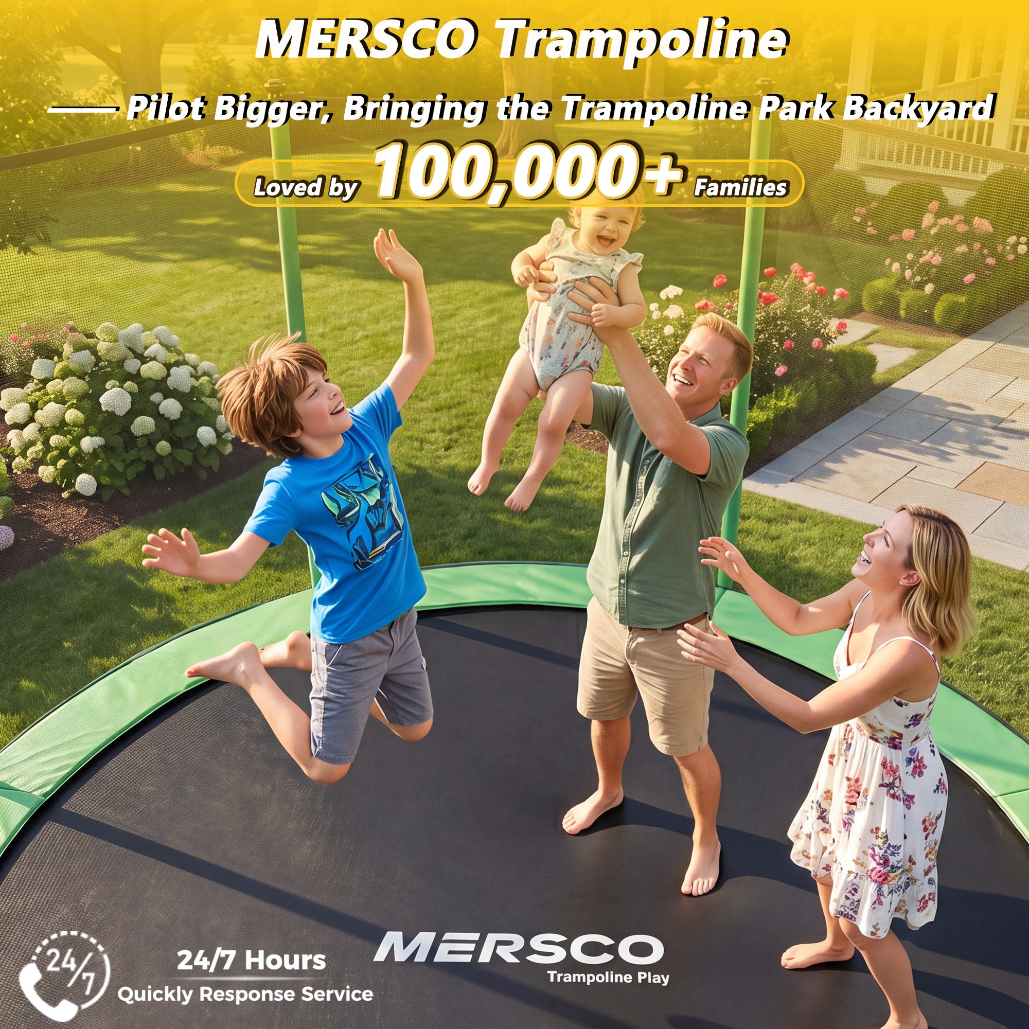 Mersco 10ft Trampoline for Kids,Outdoor Trampoline with Enclosure Net and Ladder,Upright-Poled Backyard Trampoline PLAY for Family Fun,Birthday Gifts,Green
