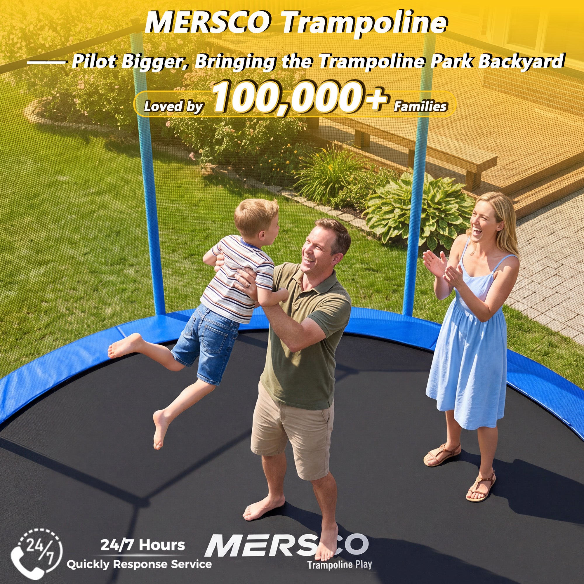 Mersco 10ft Trampoline for Kids,Outdoor Trampoline with Enclosure Net and Ladder,Upright-Poled Backyard Trampoline PLAY for Family Fun,Jumping Trampoline fo Birthday Gifts,Blue