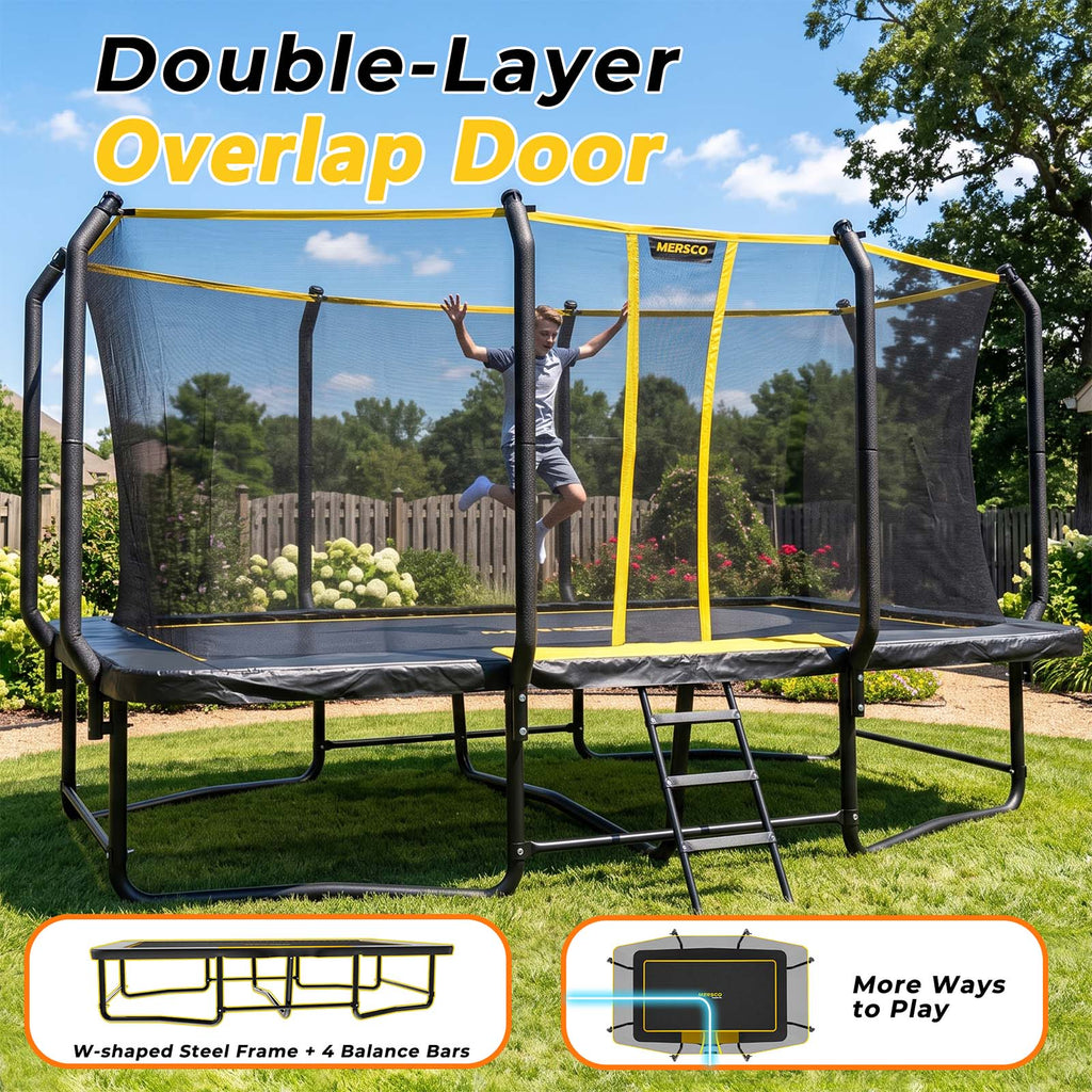 Mersco 9x15FT Kids Adults Trampoline, Heavy Duty Outdoor Trampoline with Safety Enclosure Net and Upgraded Ladder for Backyard Family Fun, Fitness Trampoline MAX