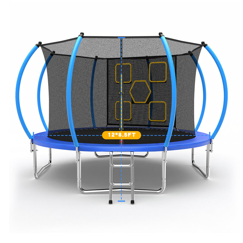 Mersco 12FT Trampoline for Kids with Mulifunctional Target Cloth,Outdoor Recreational Trampolines with Enclosure Net, Ladder,Jumping Trampoline SPACE for Kid Birthday and Festival Gift,Blue