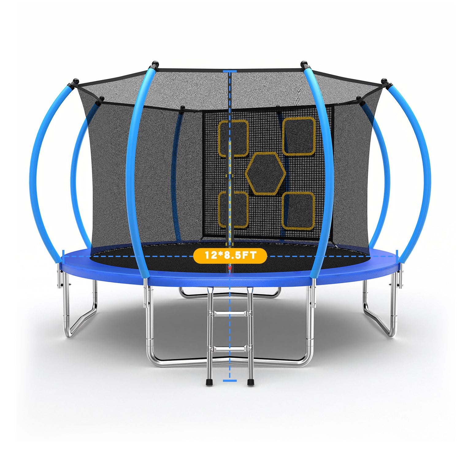 Mersco 12FT Trampoline for Kids with Mulifunctional Target Cloth,Outdoor Recreational Trampolines with Enclosure Net, Ladder,Jumping Trampoline SPACE for Kid Birthday and Festival Gift,Blue
